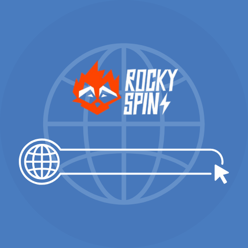 Rockyspin Casino logo displayed in the center and a visit website icon under it.
