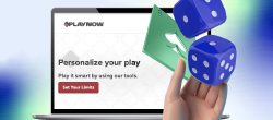 Responsible gambling tools like deposit limits featured at licensed online casinos in Canada with dice and a hand icon.