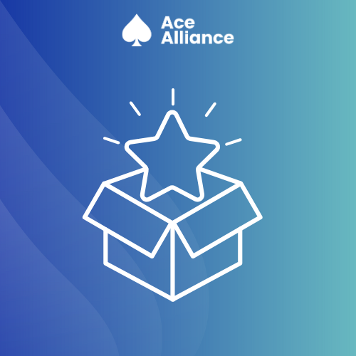 Star emerging from box icon on blue Ace Alliance background.