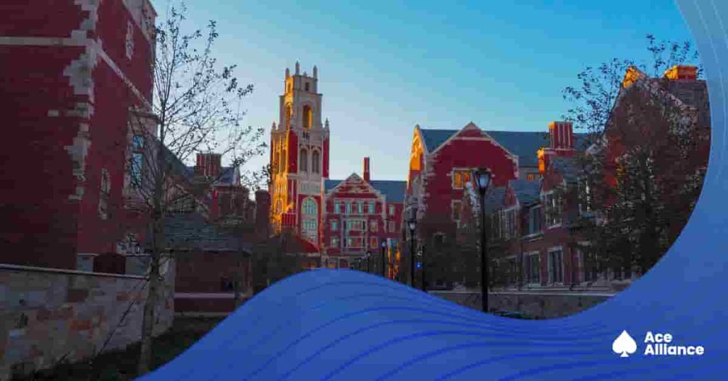 Image of university buildings with Ace Alliance branding.