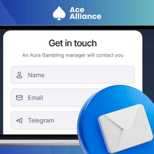 Tablet screen showing how to get in touch with Aura Gambling.