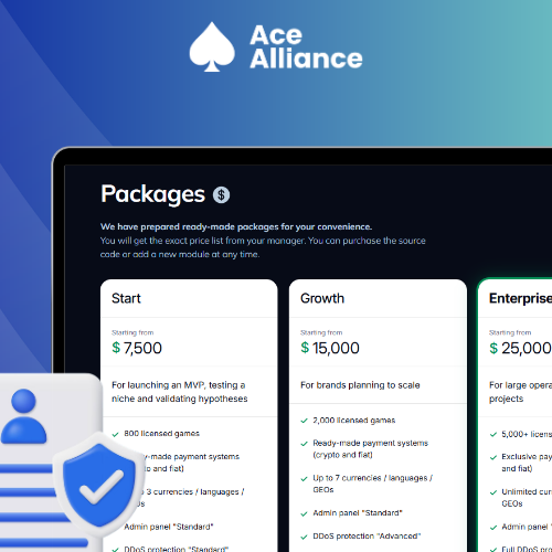 Tablet screen showing the possible packages Aura Gambling offers.