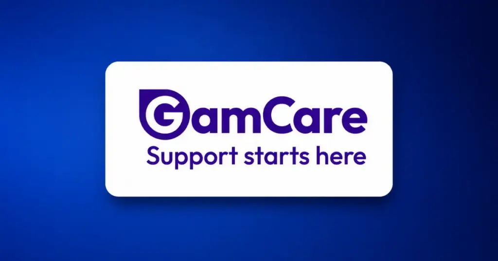GamCare logo with the Support starts here slogan centred on an Ace Alliance blue gradient background.