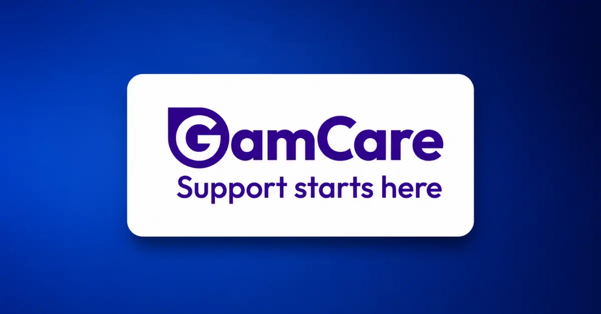 GamCare logo with the Support starts here slogan centred on an Ace Alliance blue gradient background.