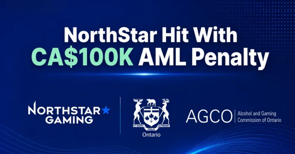 Ace Alliance graphic showing NorthStar Gaming and AGCO logos with the headline NorthStar Hit With CA$100K AML Penalty.