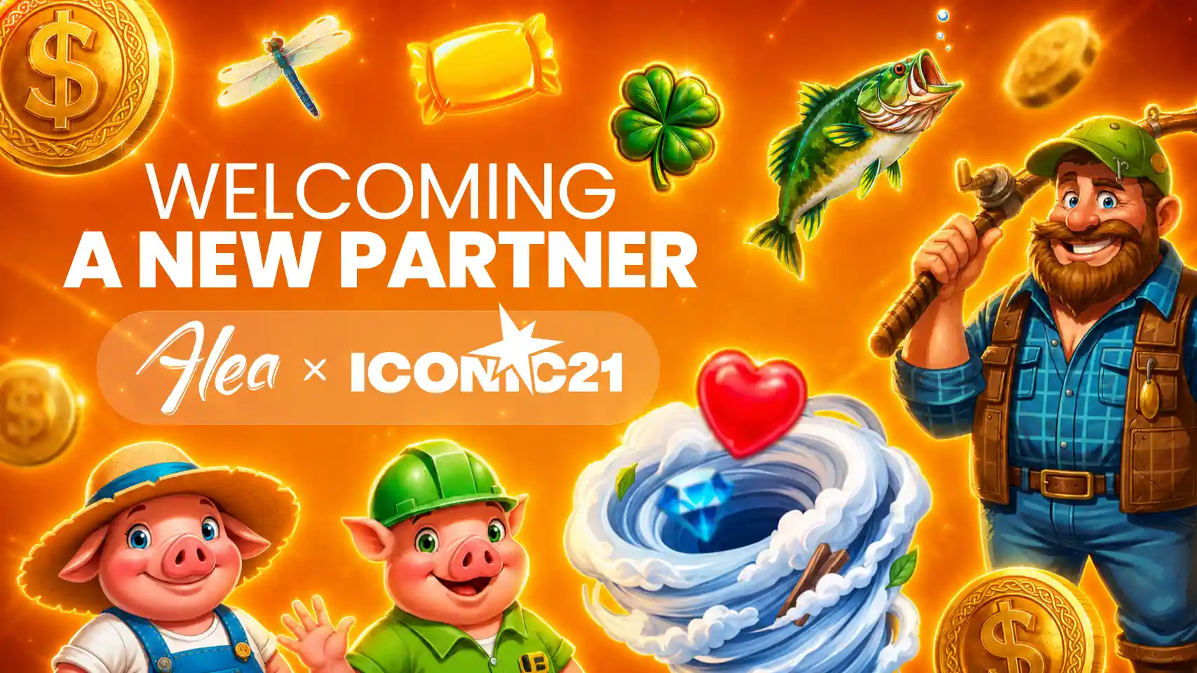 Alea welcomes ICONIC21 as a new content partner in a casino-themed promotional graphic.