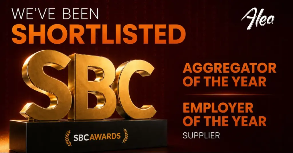 Alea graphic announcing its SBC Awards nominations for Aggregator of the Year and Employer of the Year (Supplier).