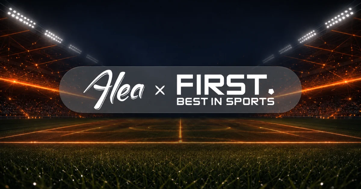 Alea and FIRST.bet partnership graphic set against a floodlit stadium and sports pitch.