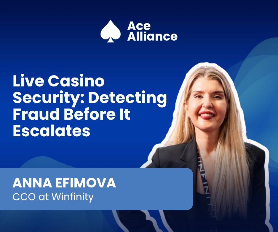 Interview banner featuring Anna Efimova, CCO at Winfinity, on live casino security.