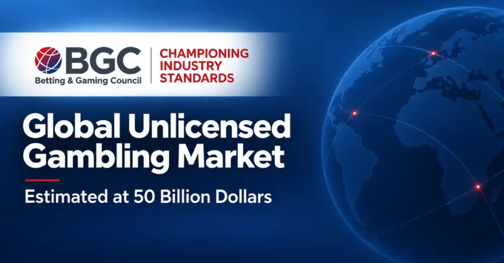BGC graphic highlighting the estimated 50 billion dollar global unlicensed gambling market.