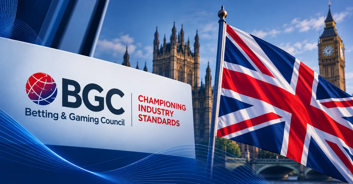 BGC logo and UK flag displayed against a London backdrop with the Houses of Parliament and Big Ben.
