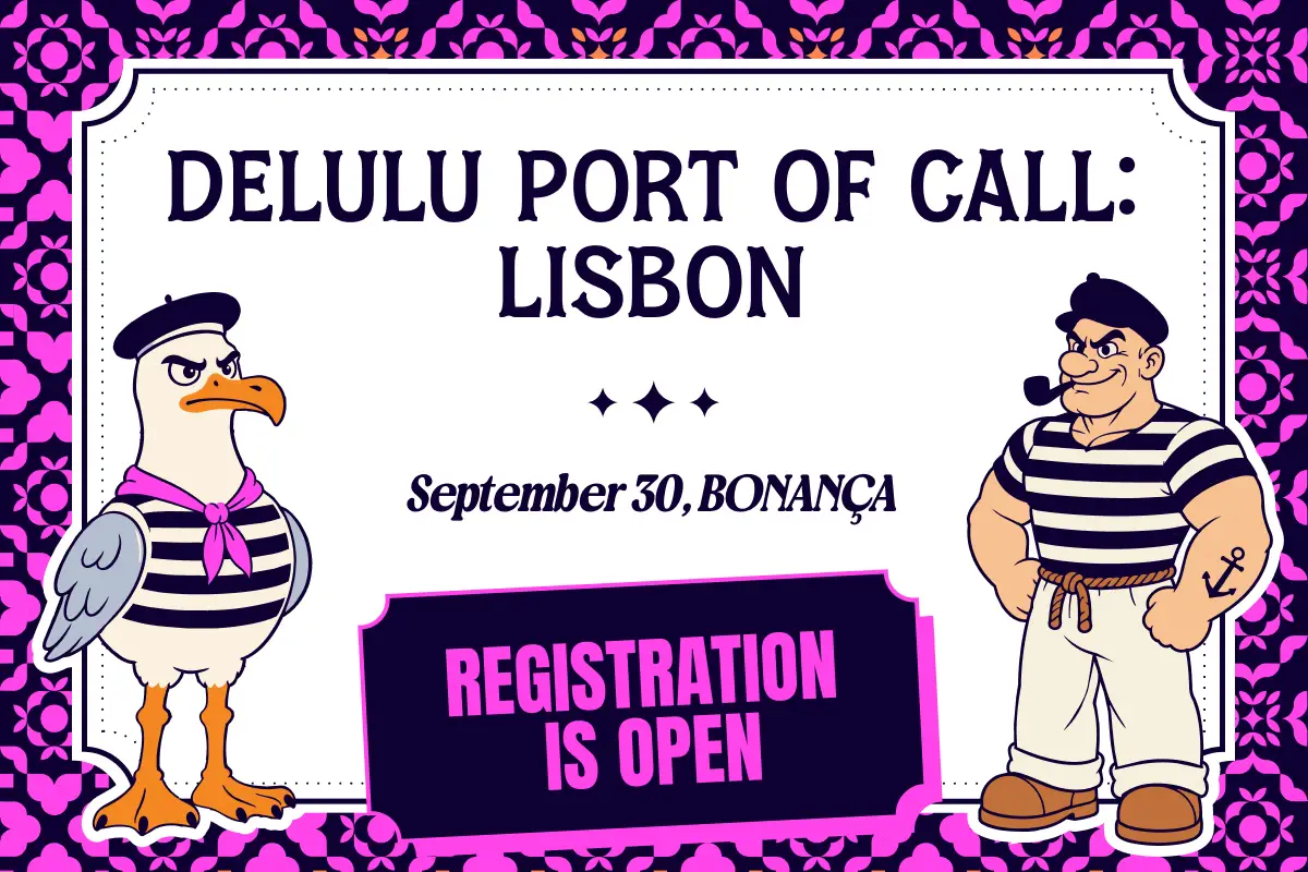 DELULU Gaming’s Lisbon event invitation featuring nautical characters and an open-registration notice.