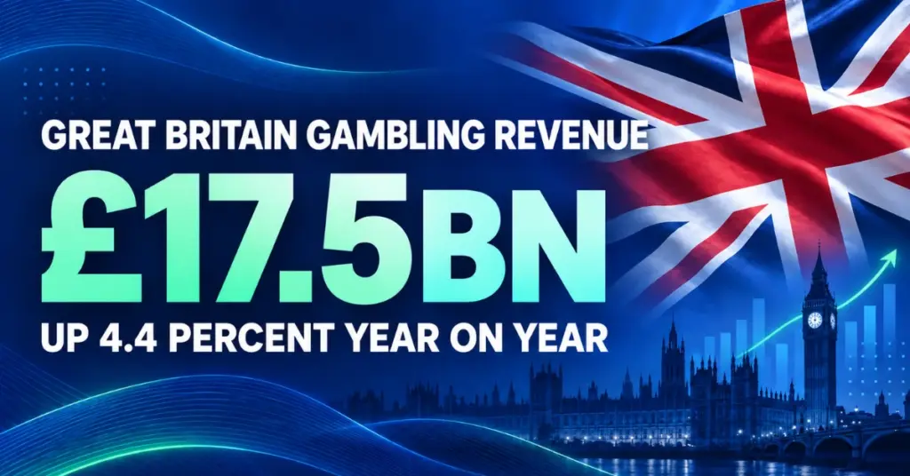 Great Britain gambling revenue reaches £17.5bn after rising 4.4% year on year.