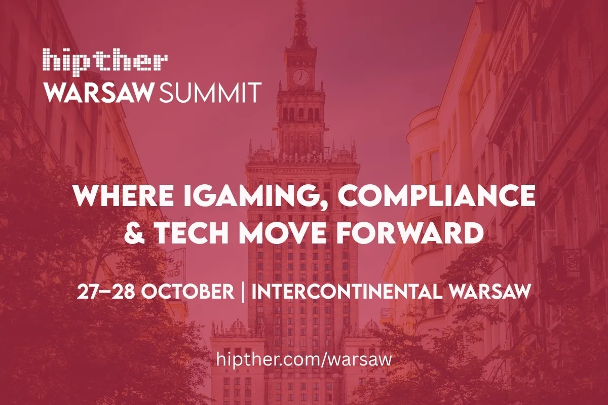 HIPTHER Warsaw Summit 2026 banner promoting two days of iGaming, compliance and technology discussions at InterContinental Warsaw.