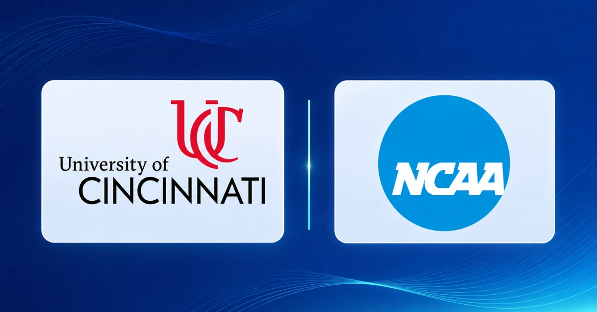 University of Cincinnati and NCAA logos displayed side by side on an Ace Alliance blue and mint background.
