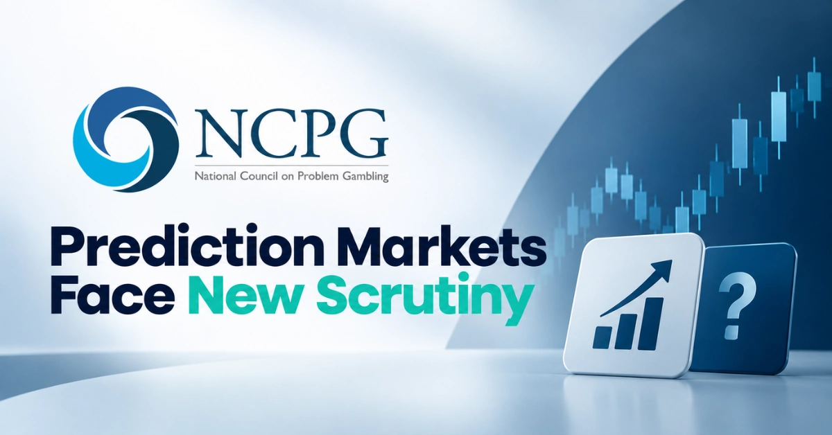 NCPG graphic highlighting growing scrutiny of prediction markets with market trend visuals and risk-focused imagery.