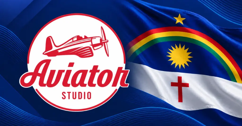 Aviator Studio logo beside the Pernambuco state flag on an Ace Alliance blue background.