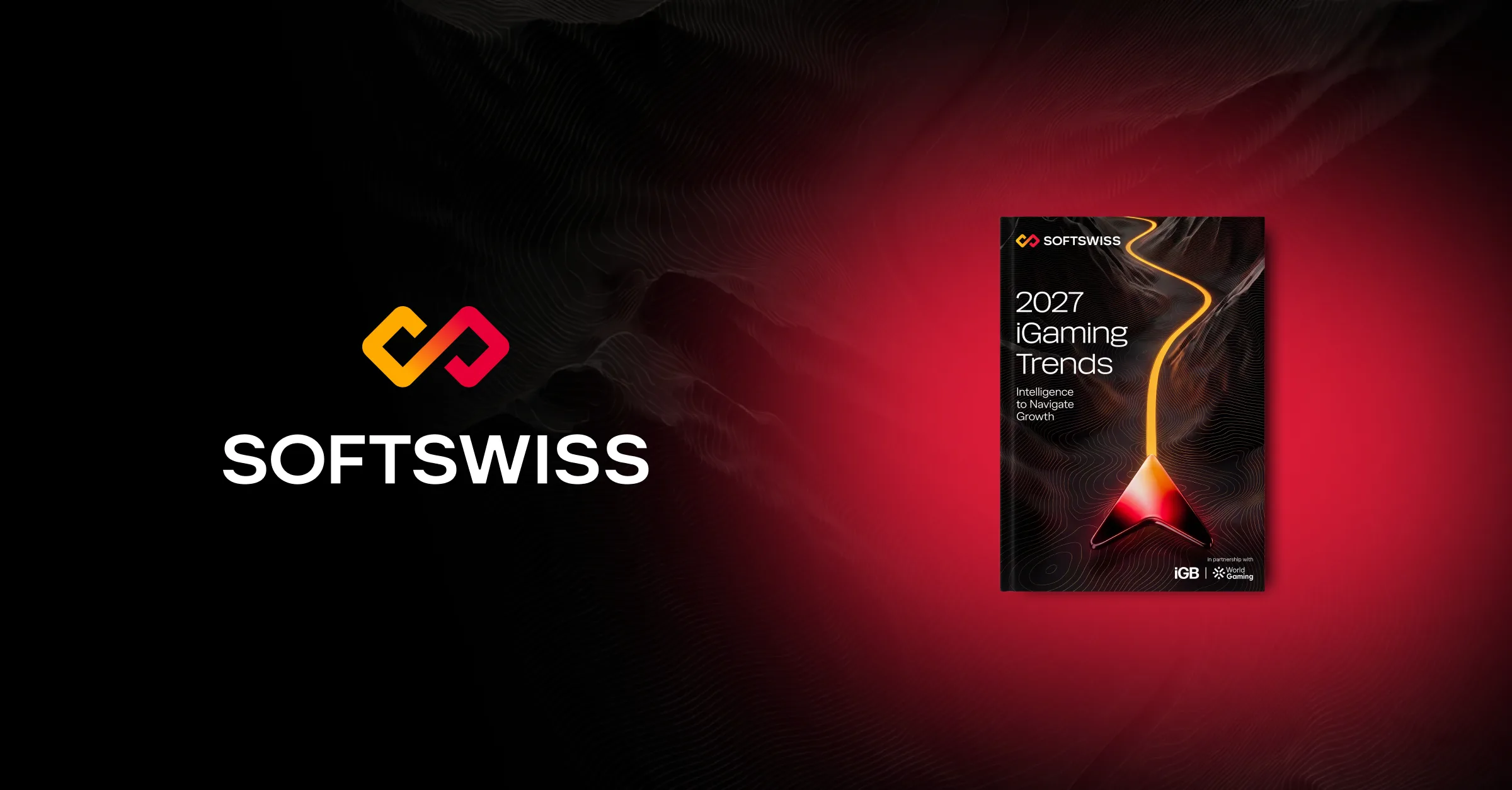 SOFTSWISS logo beside the 2027 iGaming Trends Report cover on a black and red background.