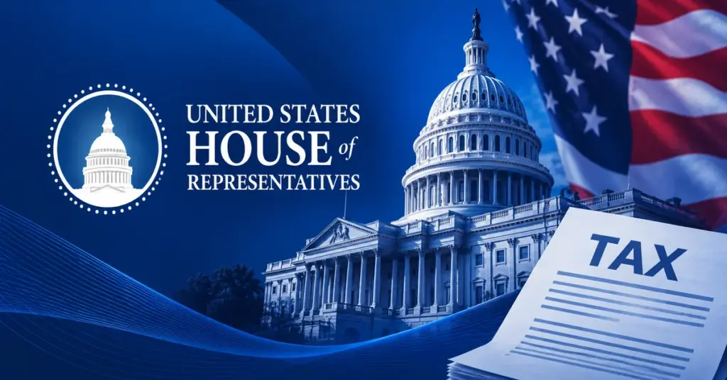 US House of Representatives graphic featuring the Capitol, American flag and a tax document, illustrating the proposed restoration of full gambling loss deductions.