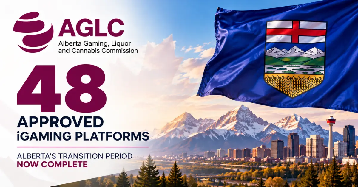 Alberta Gaming, Liquor and Cannabis Commission announces the completion of its iGaming transition period with 48 approved platforms.