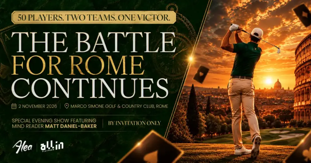 Golfer overlooks Rome at sunset for The Battle for Rome Continues.