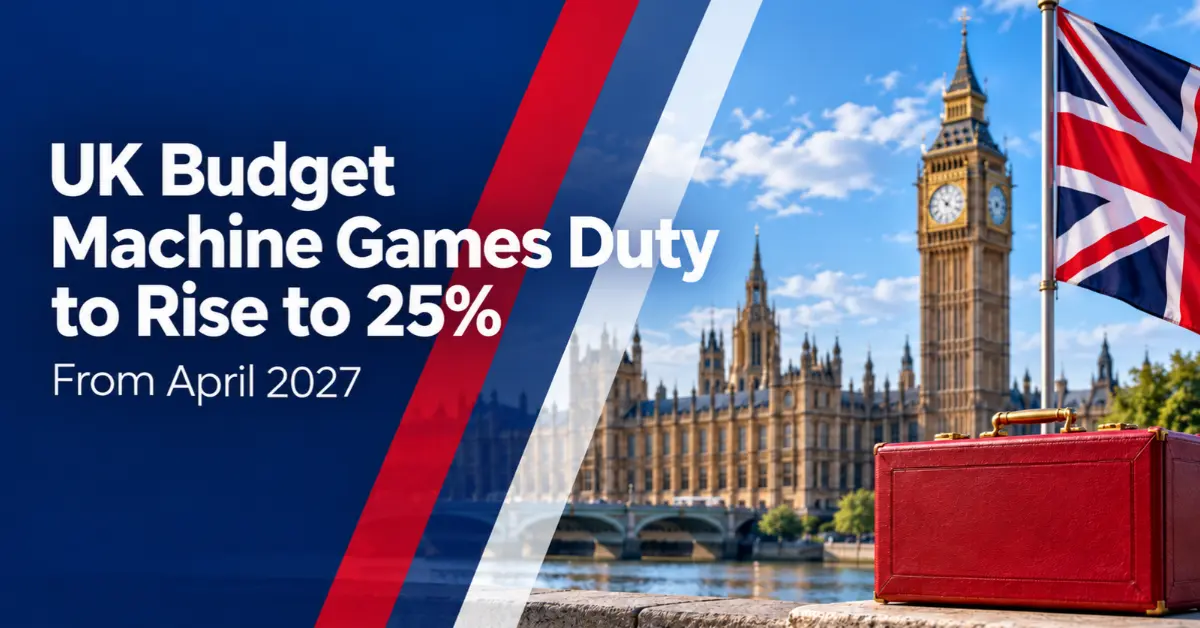 Big Ben, the Union Jack and a red Budget box illustrate the UK’s Machine Games Duty increase.