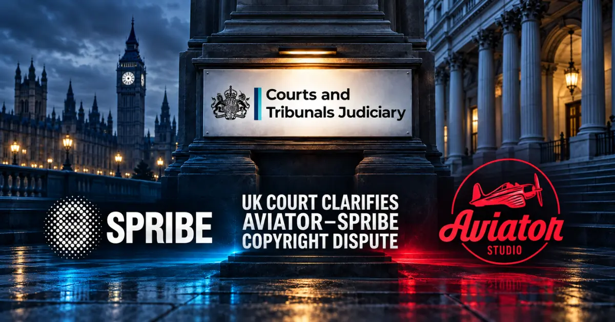 Spribe and Aviator logos frame the UK Court of Appeal copyright ruling.