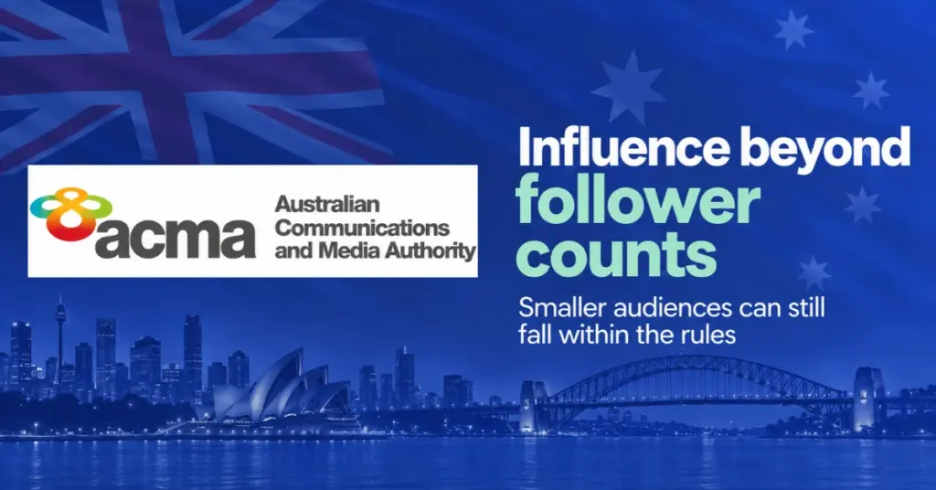 ACMA gambling ad guidance graphic highlighting influence beyond follower counts.