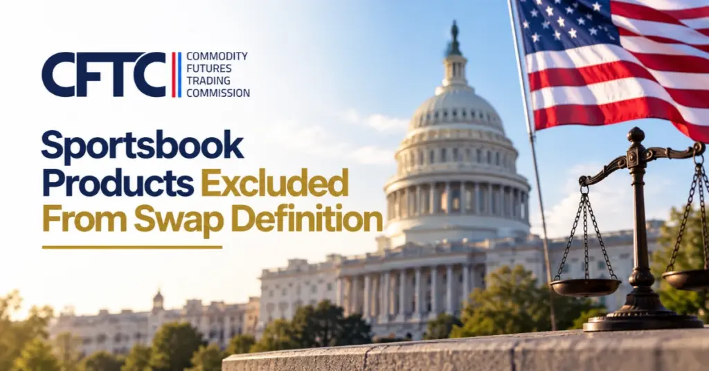 CFTC graphic showing the US Capitol and the exclusion of sportsbooks from the swap definition.