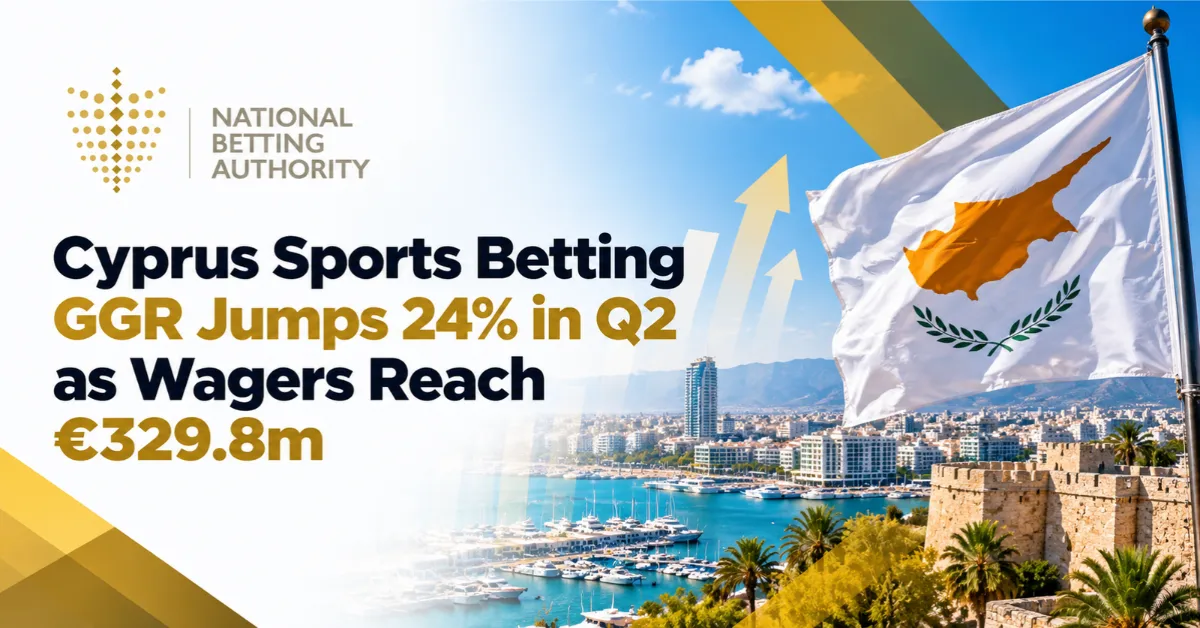 Cyprus flag and National Betting Authority logo highlight Q2 2026 sports betting growth.