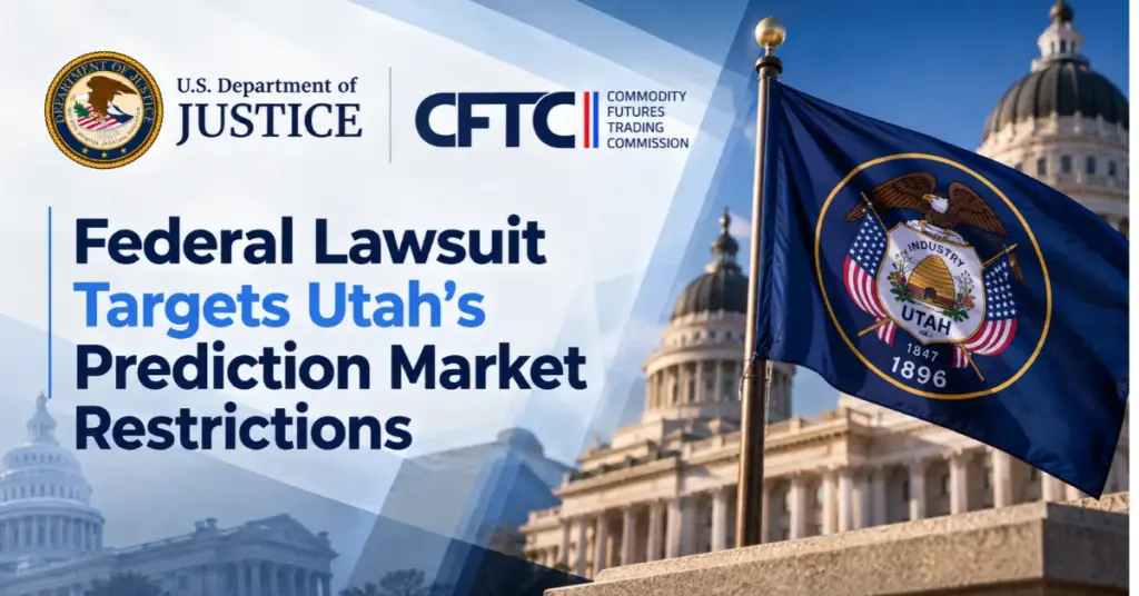 US Department of Justice and CFTC challenge Utah's gambling laws in a dispute over prediction market regulation.