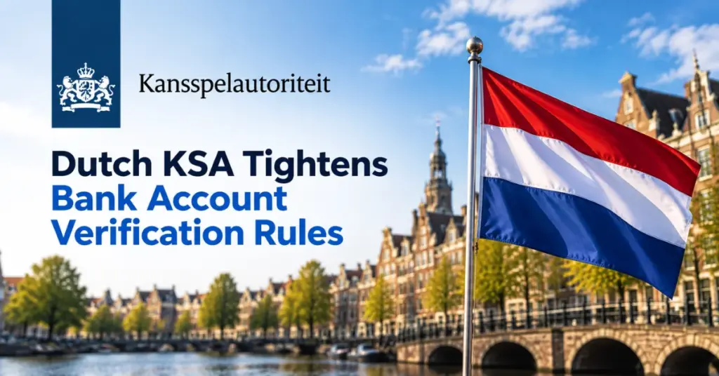 Dutch flag and Amsterdam canal houses representing new KSA guidance on payment method and bank account verification.