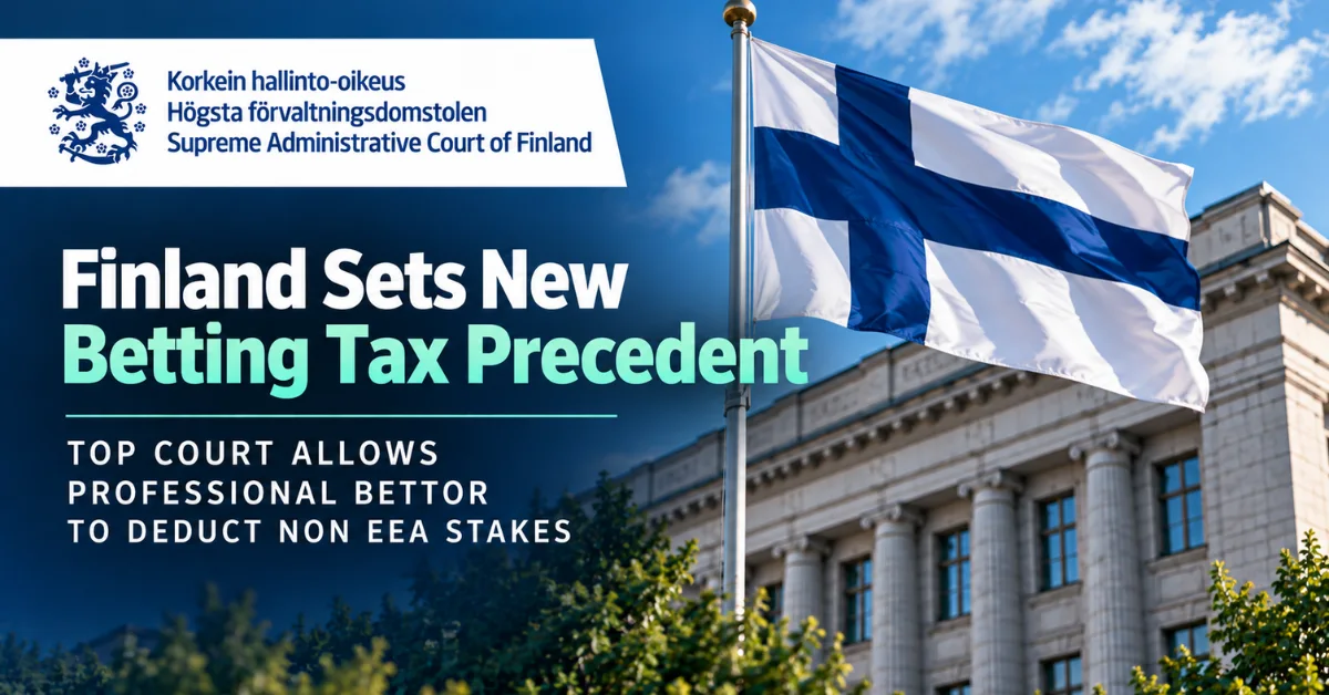 Finnish flag and Supreme Administrative Court of Finland branding illustrating a landmark ruling allowing a professional bettor to deduct non EEA betting stakes.