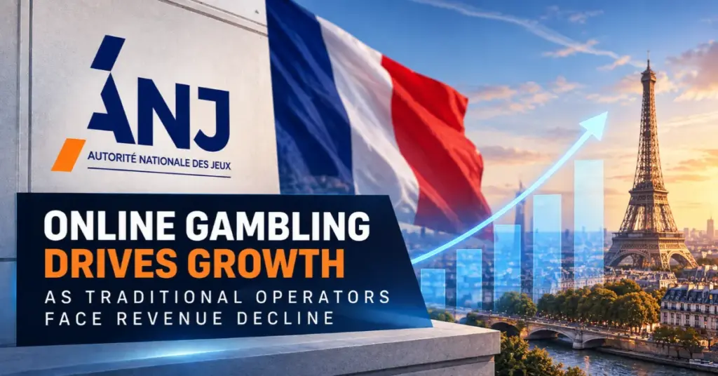 France's gambling market trends illustrated with rising charts and the Eiffel Tower.
