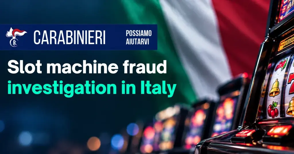 Italian slot machine fraud investigation involving 145 gaming machines and 15 suspects.