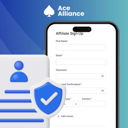 Makeberry Affiliates registration form beside profile and verification icons.