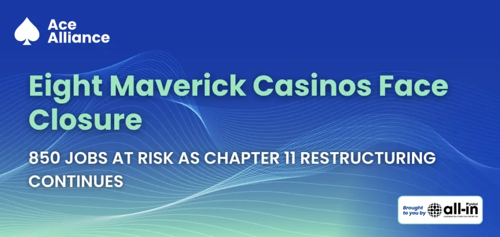 Maverick Gaming cover image highlighting eight planned Washington casino closures and 850 jobs at risk during Chapter 11 restructuring