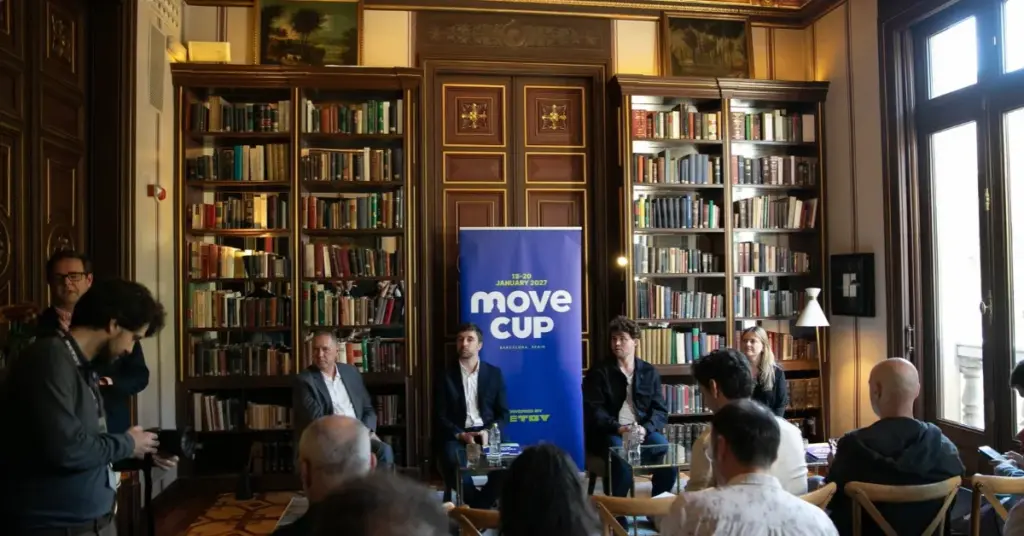Panellists address attendees at the BETBY-powered MOVE Cup press conference in Barcelona.