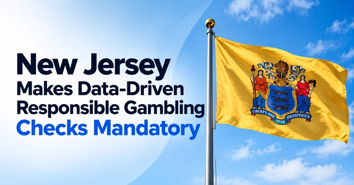 New Jersey state flag alongside new responsible gambling monitoring requirements.