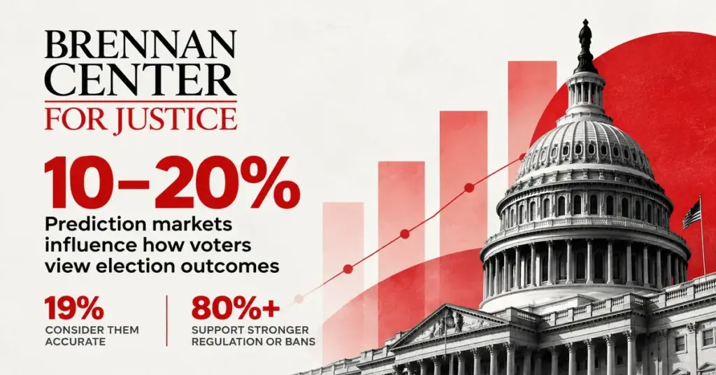 Brennan Center research graphic featuring the U.S. Capitol, election forecasts and key voter survey statistics.