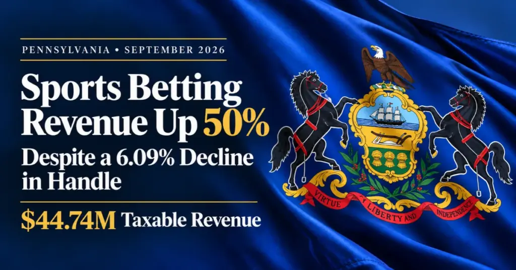 Pennsylvania’s September 2026 betting figures: $44.74M taxable revenue and a 6.09% handle decline.