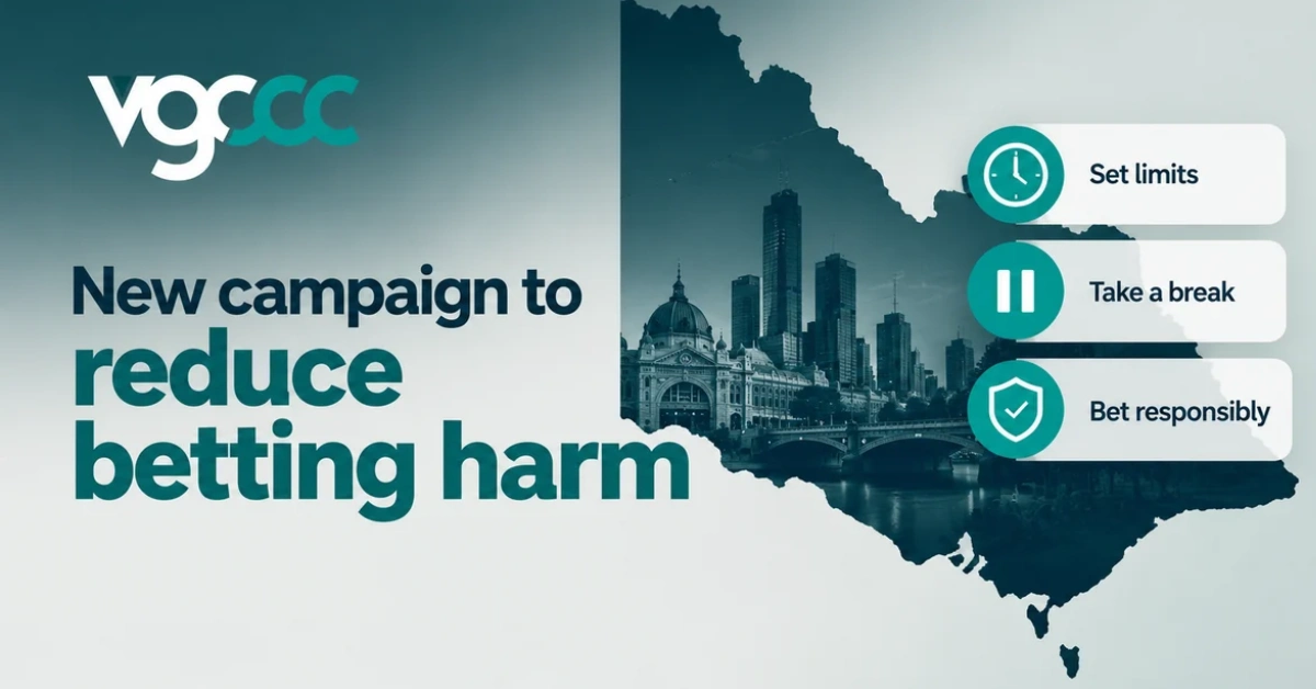 VGCCC campaign graphic featuring Melbourne, betting limits, breaks and responsible gambling.