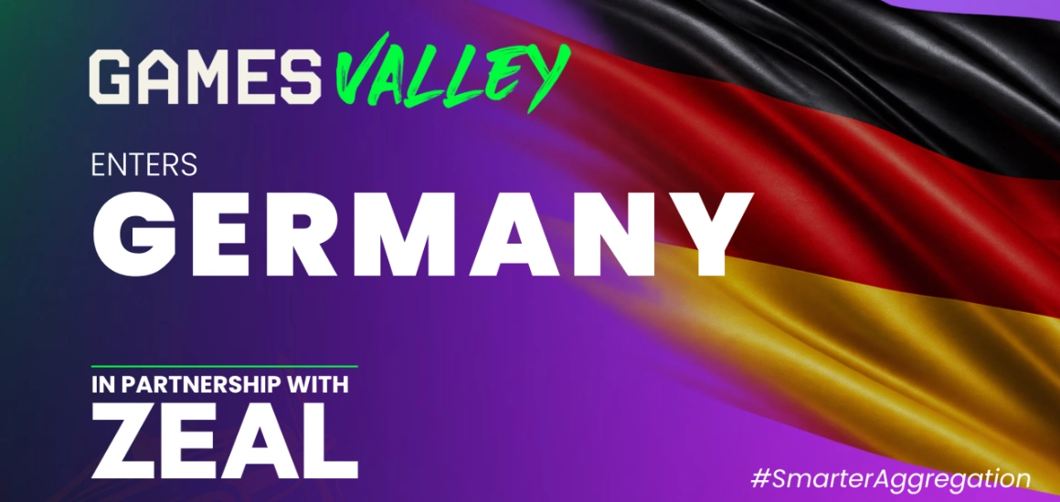 Games Valley and ZEAL partnership banner featuring the German flag on a purple background.
